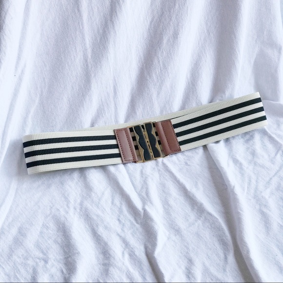 Accessories - Black and White Stripe Elastic Stripe Belt Accessories - Black and White Stripe Elastic Stripe Belt